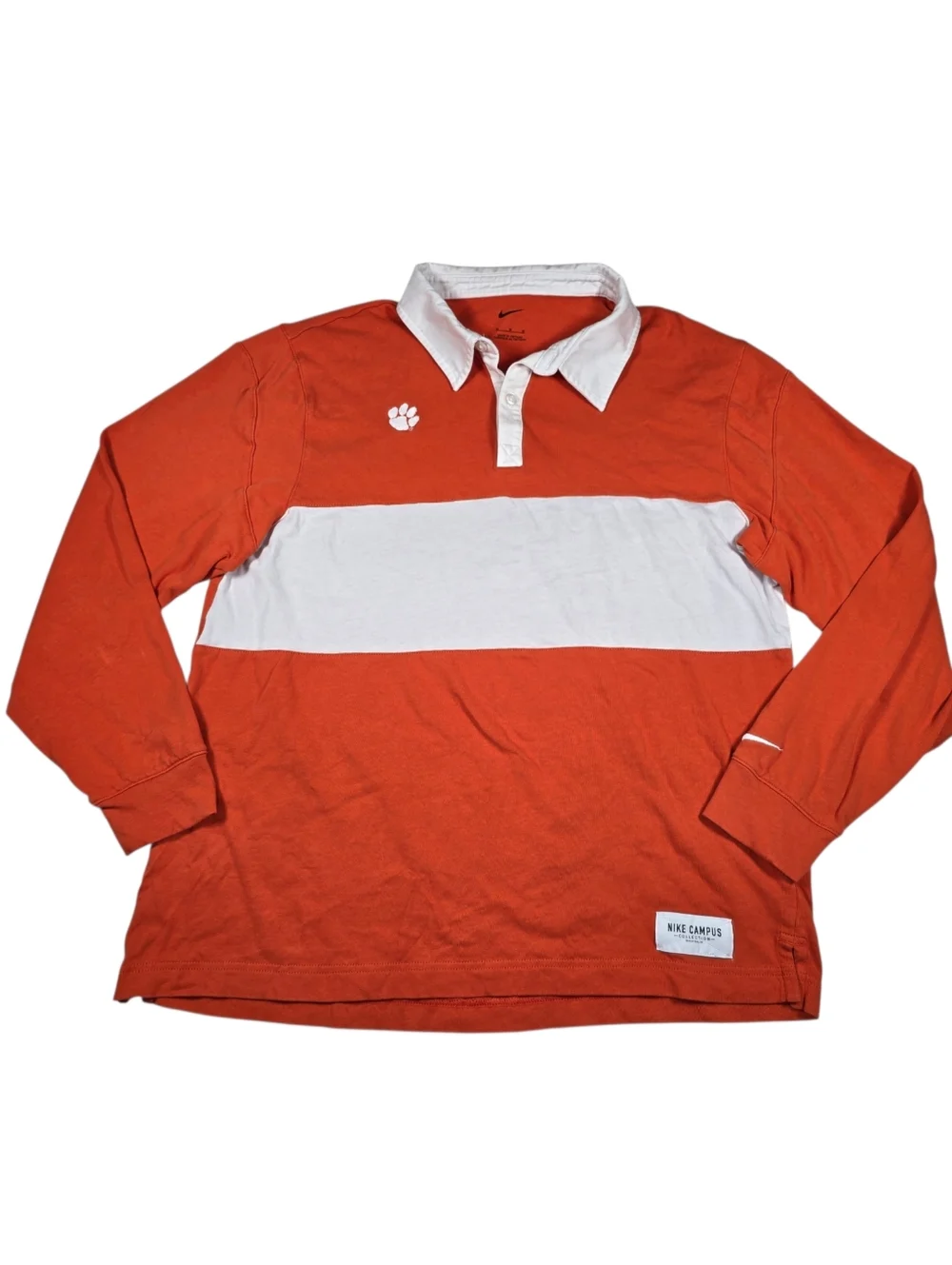 Clemson Tigers x Nike Campus Collection Orange/White Rugby Polo Shirt Mens Sz M‎